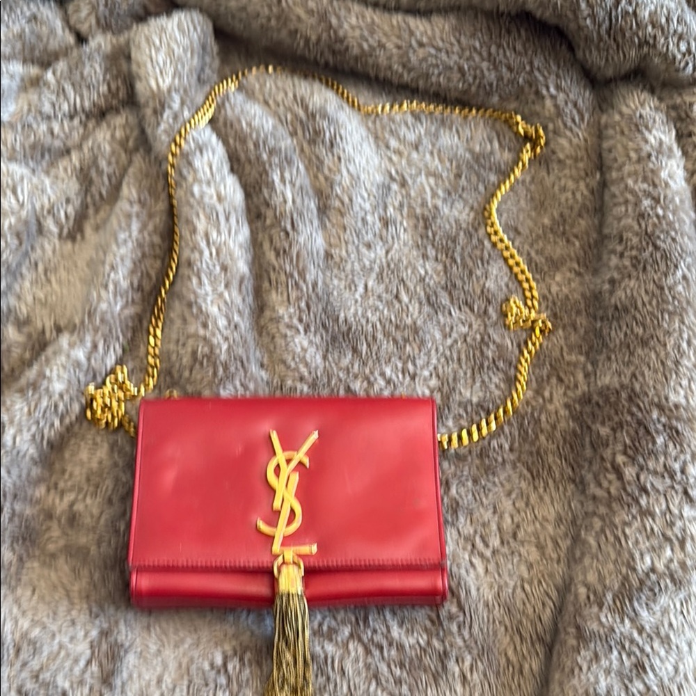 Yves Saint Laurent Red Crossbody Bag with Gold Chain